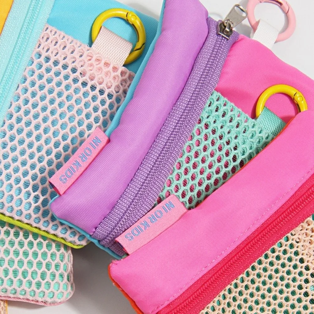Fashion Contrasting Mesh Cosmetic Bag Zipper Portable Storage Pouch Lightweight Card Bag for Commute Travel Use