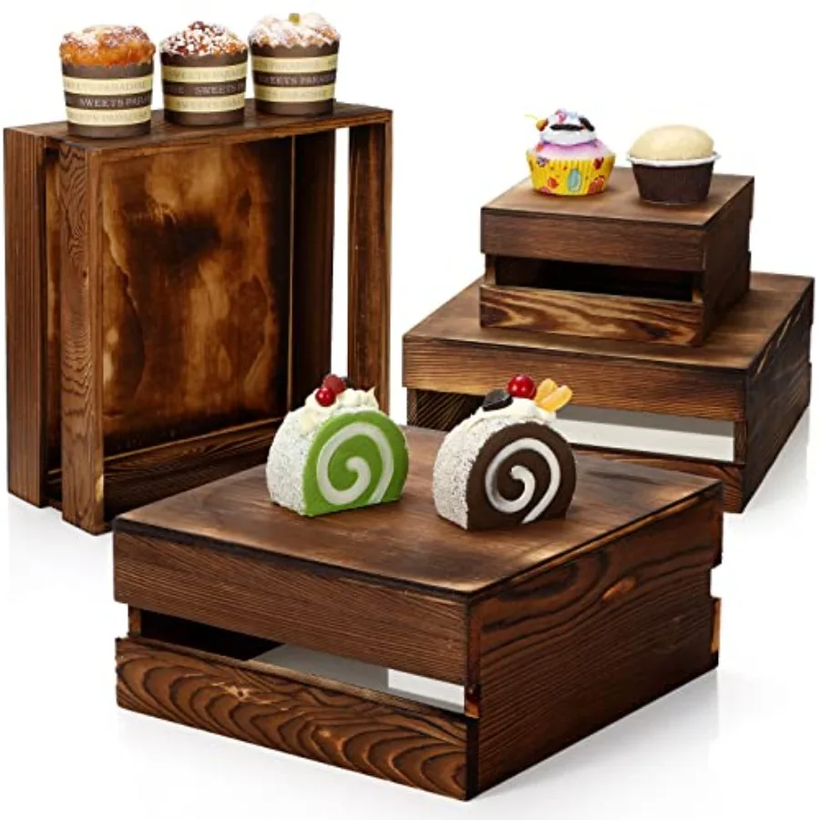 

4 Pieces Cupcake Display Stand Decorative Dessert Appetizer Cake Stand Risers en Crate Rustic Cake Risers for Storage for Party