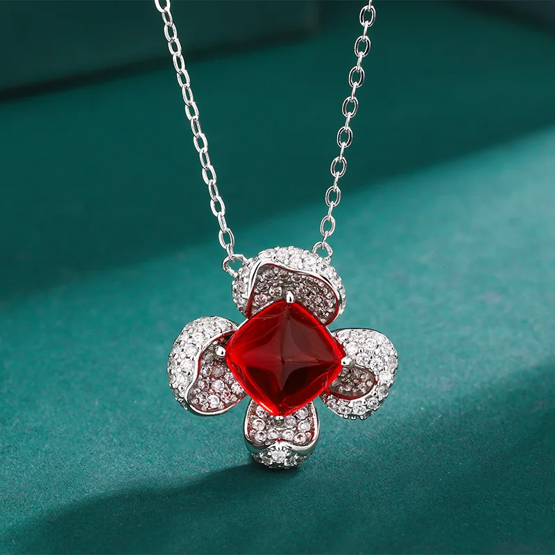 Jewelry Ruby Necklace Emerald Crystal Zircon Necklace Ring Princess Temperament Jewelry Set