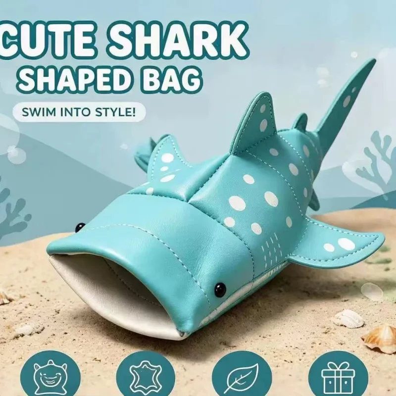 Fashion Cute Blue Shark Mini Whales Coin Purse Coin Wallet Designer Women's Small Change Bag Key Glasses Cosmetics Pouch
