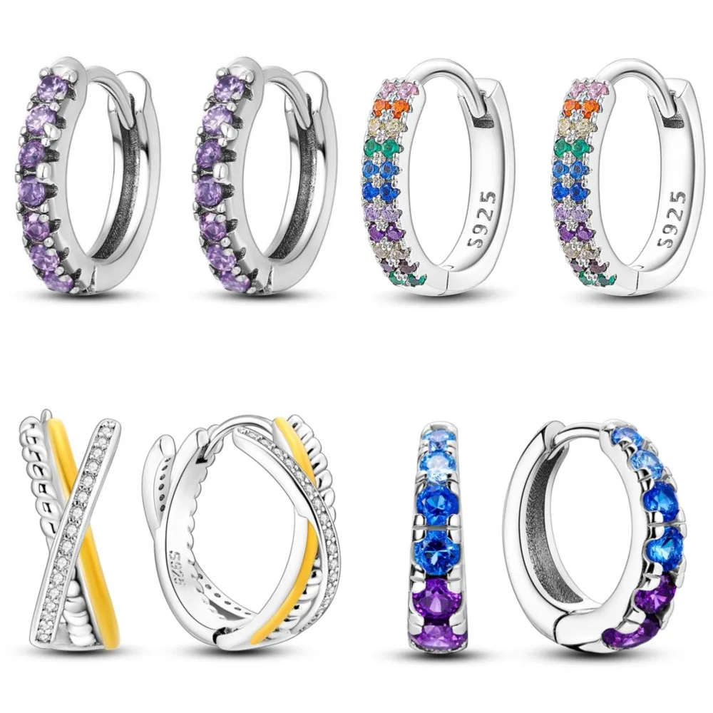 

Orstarry 925 Sterling Silver Minimally Colored Zircon Series Earrings Silver Hoop Earrings For Women Jewelry Original Party Gift