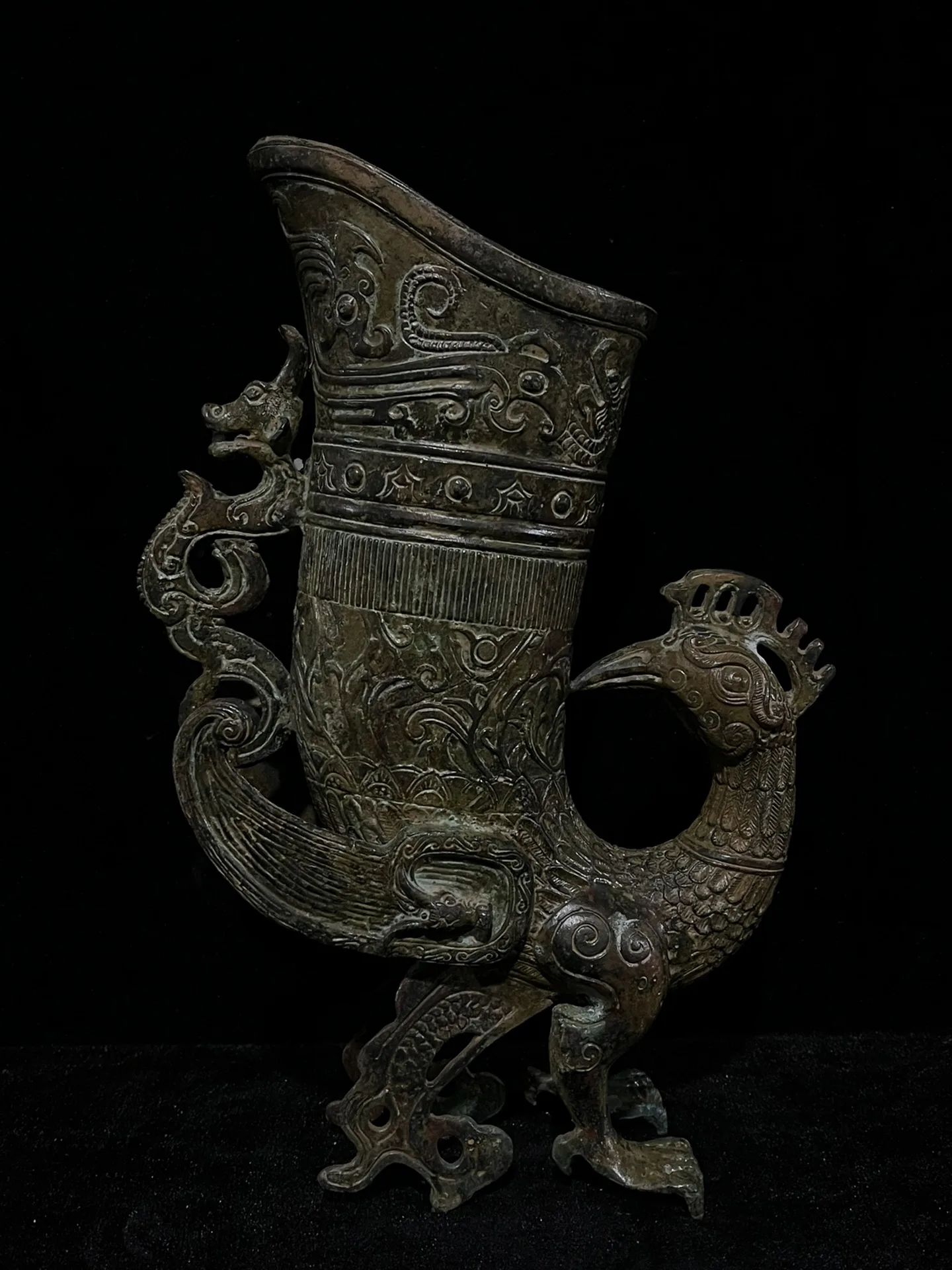 Old bronze red spotted green rusted bird cup statue,Collection&Adornment