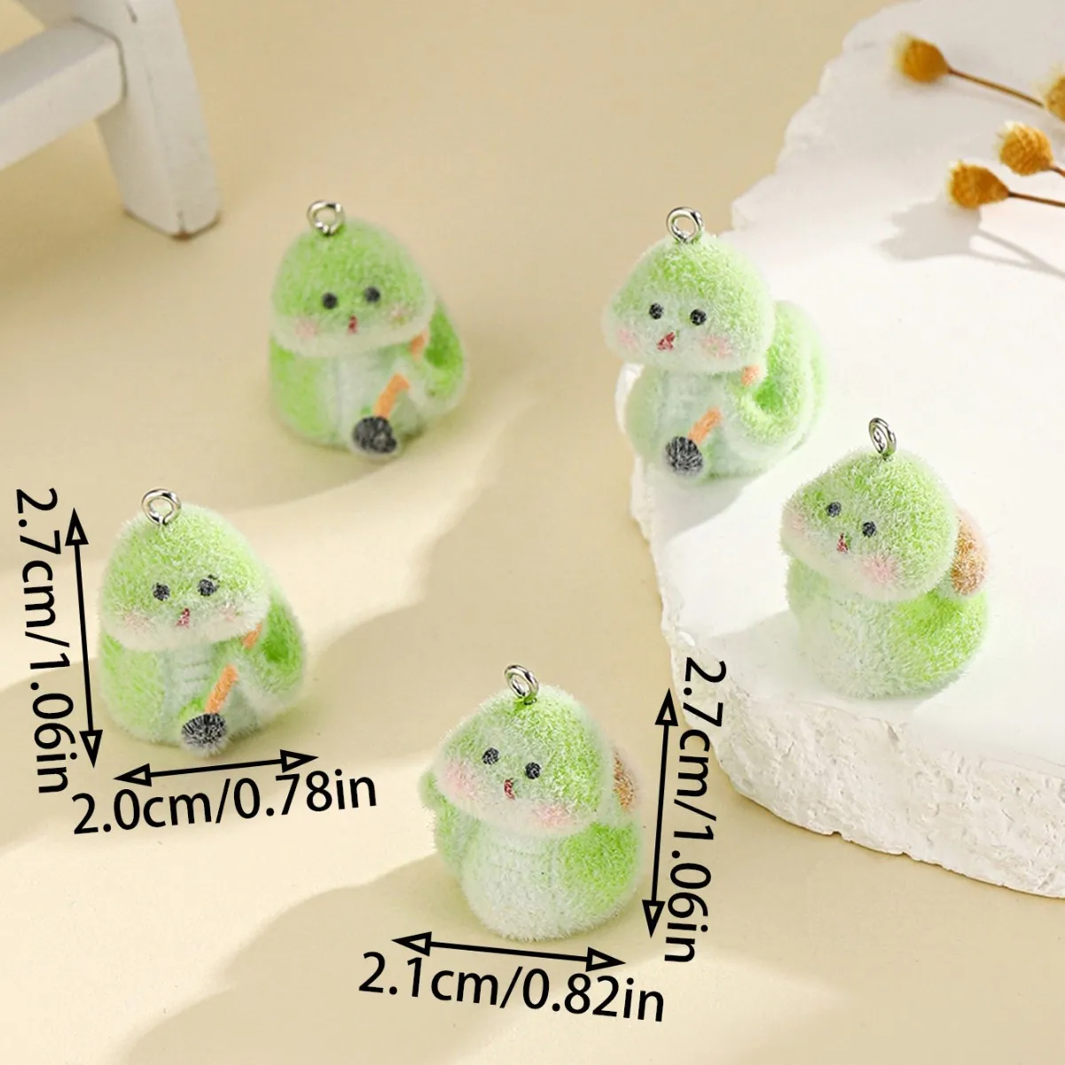 20pcs Flocking resin Charms 3D cute Little green snake Pendants For Necklaces Earrings DIY crafts Jewelry make Accessories