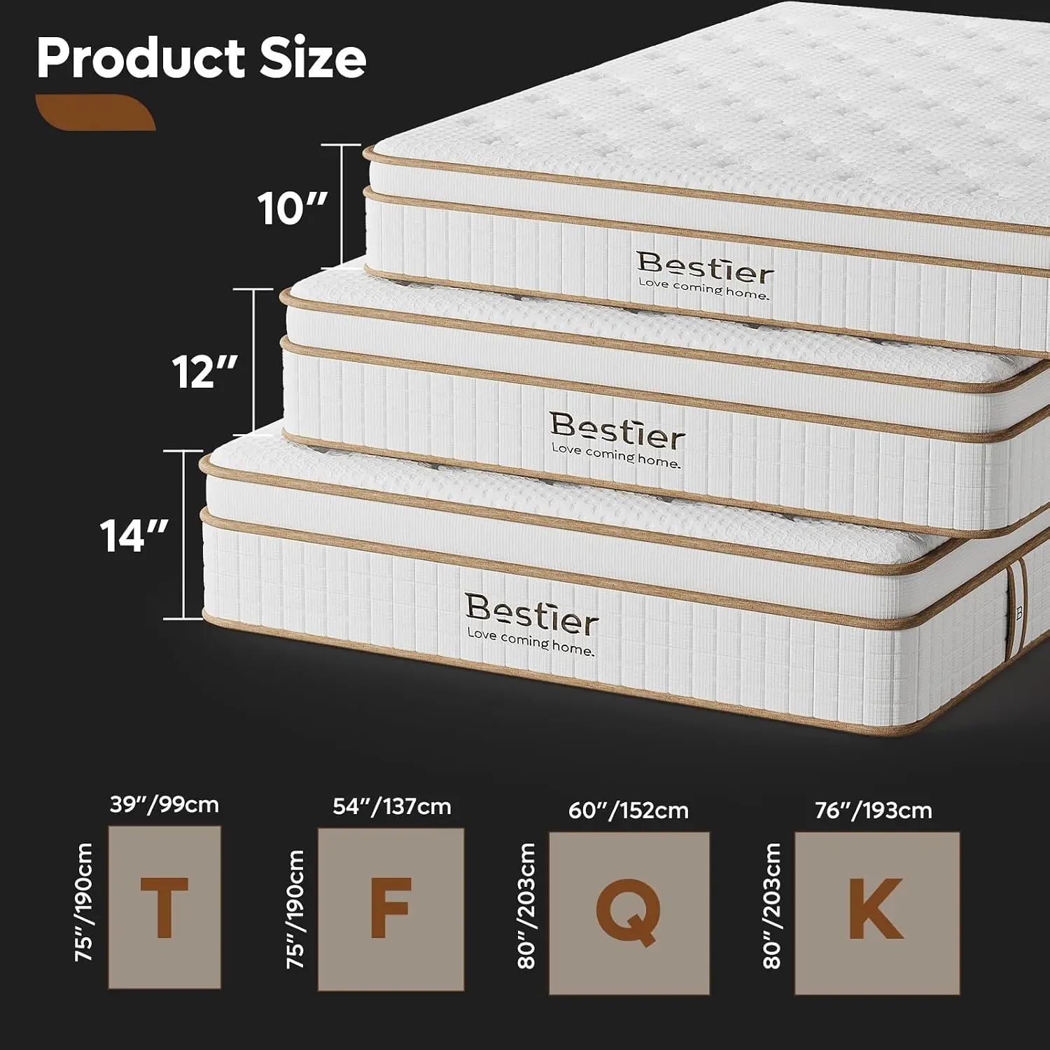 Full Mattress 12 Inch Hybrid Medium Firm Cooling Tencel Cover Fiberglass Free Back Pain Waffle Edge Support, Customized