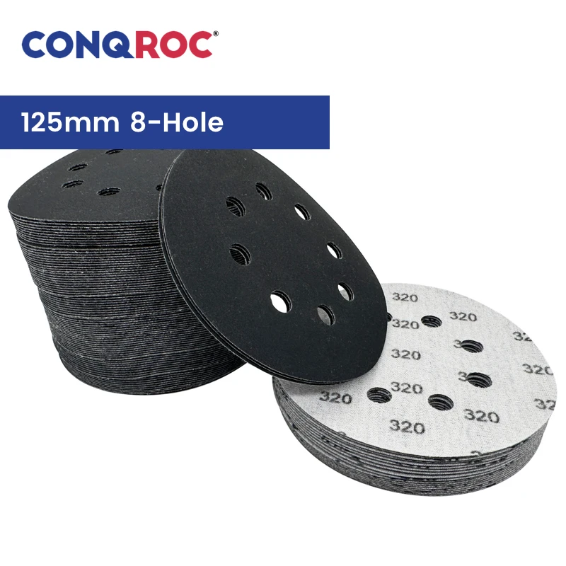 125mm(5-Inch) 8-Hole Sanding Discs Silicon Carbide Waterproof Wet & Dry Sandpapers Hook & Loop 100-Piece Grit P60~5000