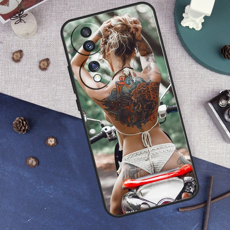 Motorcycle girl Sexy tattoos For Huawei Honor Magic 5 Lite X8 X9a 50 70 P40 P20 P30 Pro P50 Nova 9 5T P Smart 2021 Case