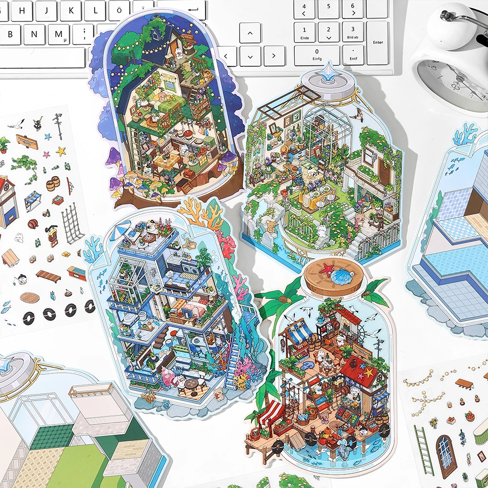 Landscaping DIY 3D Puzzles Sticker 3D Miniature House Stacked Laundry Display Scene Ledger Decorative Gift Sticker
