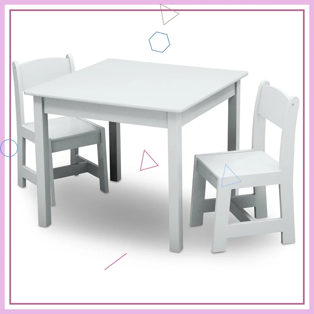 طقم طاولة وكرسي خشبي للأطفال للفنون والحرف اليدوية، وقت الوجبات الخفيفة - معتمد من Greenguard Gold، أبيض، 3 قطع