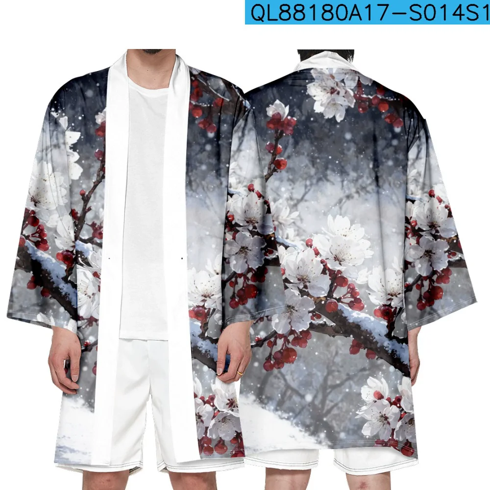 

Flower Traditional Japanese Men's Kimono Harajuku Style Cosplay Samurai Haori Outdoor Casualu Unisex Classic Cardigan