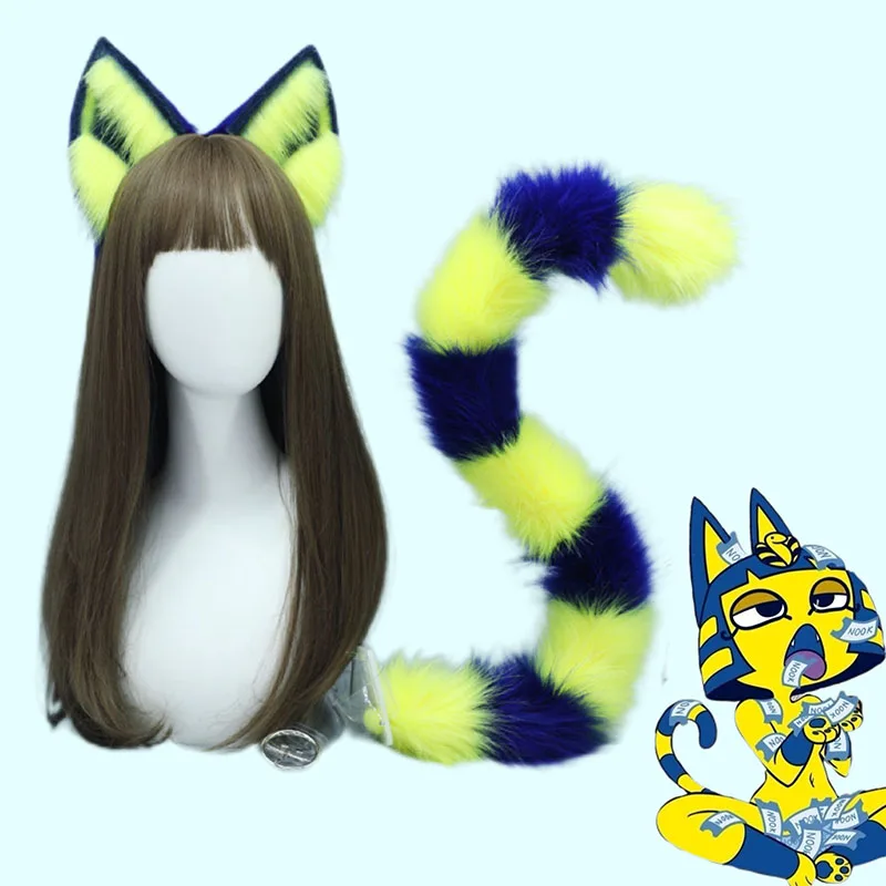 Egyptian Queen Ankha Cosplay Headband Cat's Ear And Tail Game Animal Crossing Role Play Props For Women Men Anime Accessories