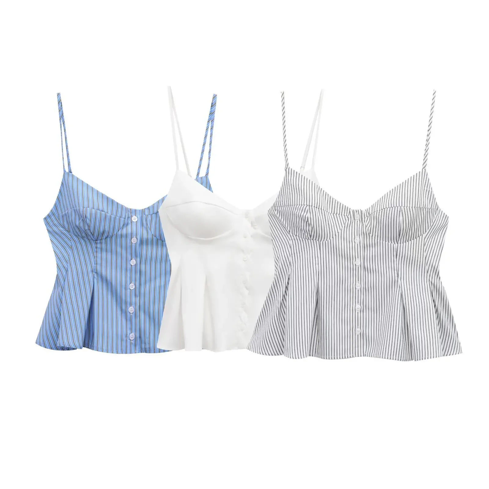 

женский однобортный топ без рукавов из поплина с рюшами в полоску и v-образным вырезом, весенне-летний новый повседневный шикарный жилет