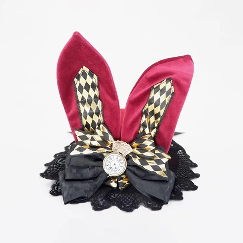 Chapeau Lolita fascinateur fait à la main avec oreilles de lapin, garniture en dentelle pour femmes et filles, couvre-chef de fête de thé, chapeaux de robe de soirée d'halloween