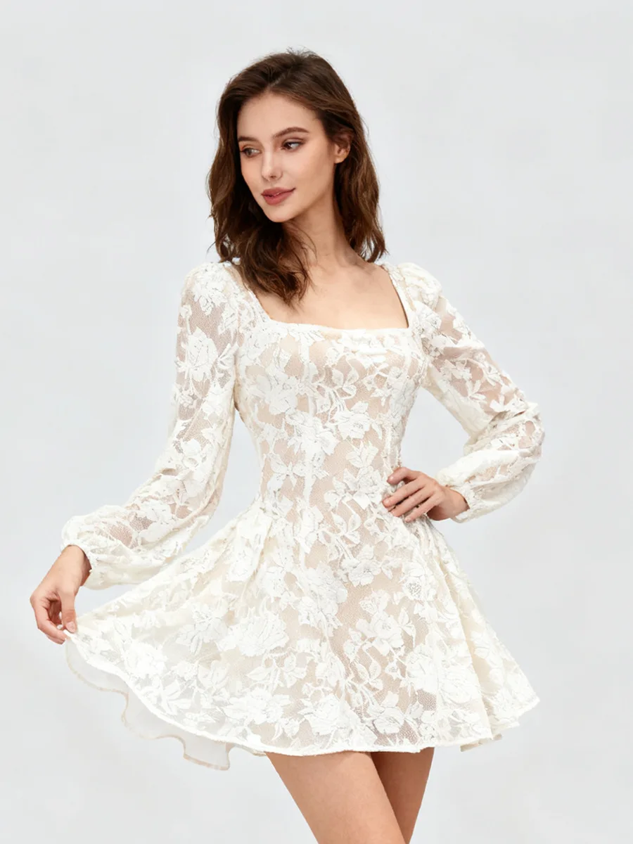 ชุดเดรสลูกไม้ทรงคอร์เซ็ทสำหรับงานปาร์ตี้สุดหรูสำหรับผู้หญิง แฟชั่นชุดราตรีทรงบอดี้คอน ทรงเอ แขนพอง เซ็กซี่ โชว์หลัง ชุดมินิเดรส ปี 2026 รุ่นใหม่