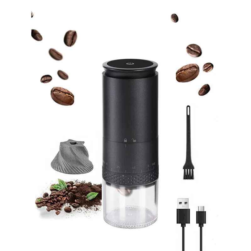 Electric Coffee Grinder 1500mAh,Adjustable Burr Grind Settings,Portable Coffee Bean Machine for Home and Travel-AD23