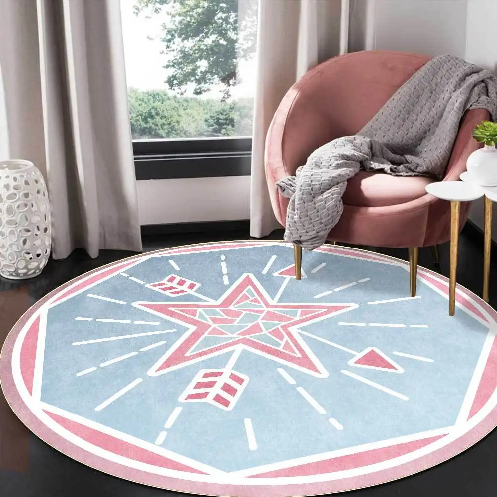 Cute Cartoon Round Carpet,Geometric Floor Mat,Bedroom,Bedside,Sofa,Home Decor, Living Room, Chair, Kids Play, Non-Slip Area Rugs