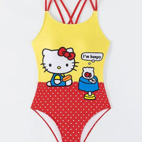 Sanrio Hello Kitty tecknad söt anime perifer ärmlös baddräkt kreativ kawaii sexig tävlingsbikini grossist 12 best sales Hello Kitty badkläder - №9