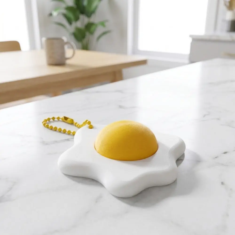Simulation Fried Egg Pendant 3D Printed Bag Pendant Fidget Keychain Funny Sensory Finger Button Pendant Backpack Charm