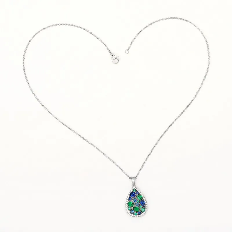 Huitan Luxury Geometric Green/Blue Cubic Zirconia Necklace for Women Silver Color Chain New Fashion Women Wedding Trend Jewelry