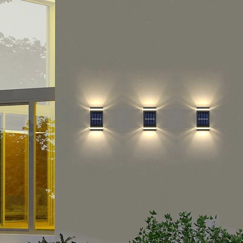 6LED Outdoor Solar Wall Lamp Waterproof Solar Powered Light UP and Down Illuminate For Terrace Garden Fence Villa Exterior Decor