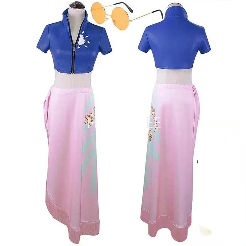 

Nico Robin Cosplay Costume Party Kimono Dress Carnival Set Halloween Carnival Robin Outfits Sunglasses Wig for Anime Comic Con