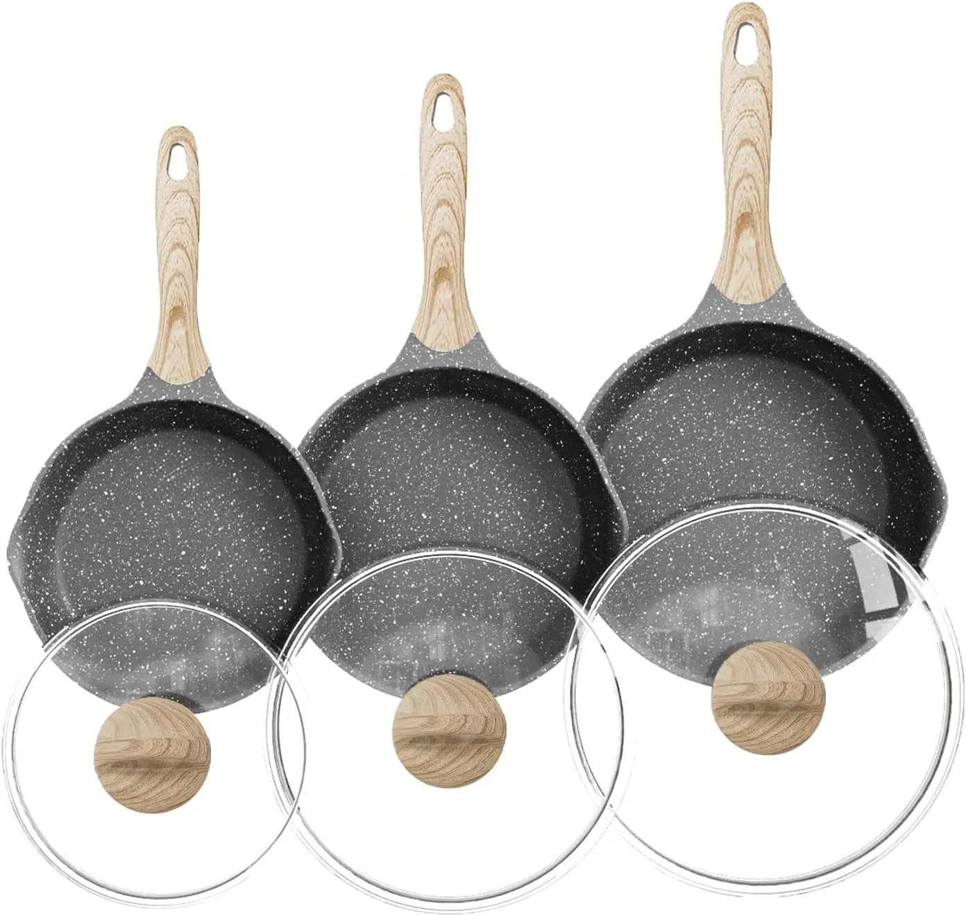 Nonstick Frying Pans Set with Lid, Skillets Set 6 Pcs, 8