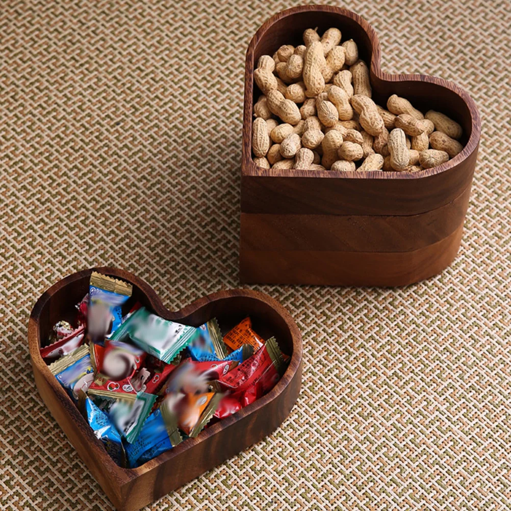 Heart Shaped Cake Pans Candy Tray Fruit with Lid Charcuterie Boards Food Dried Fruits Serving Wooden Dish