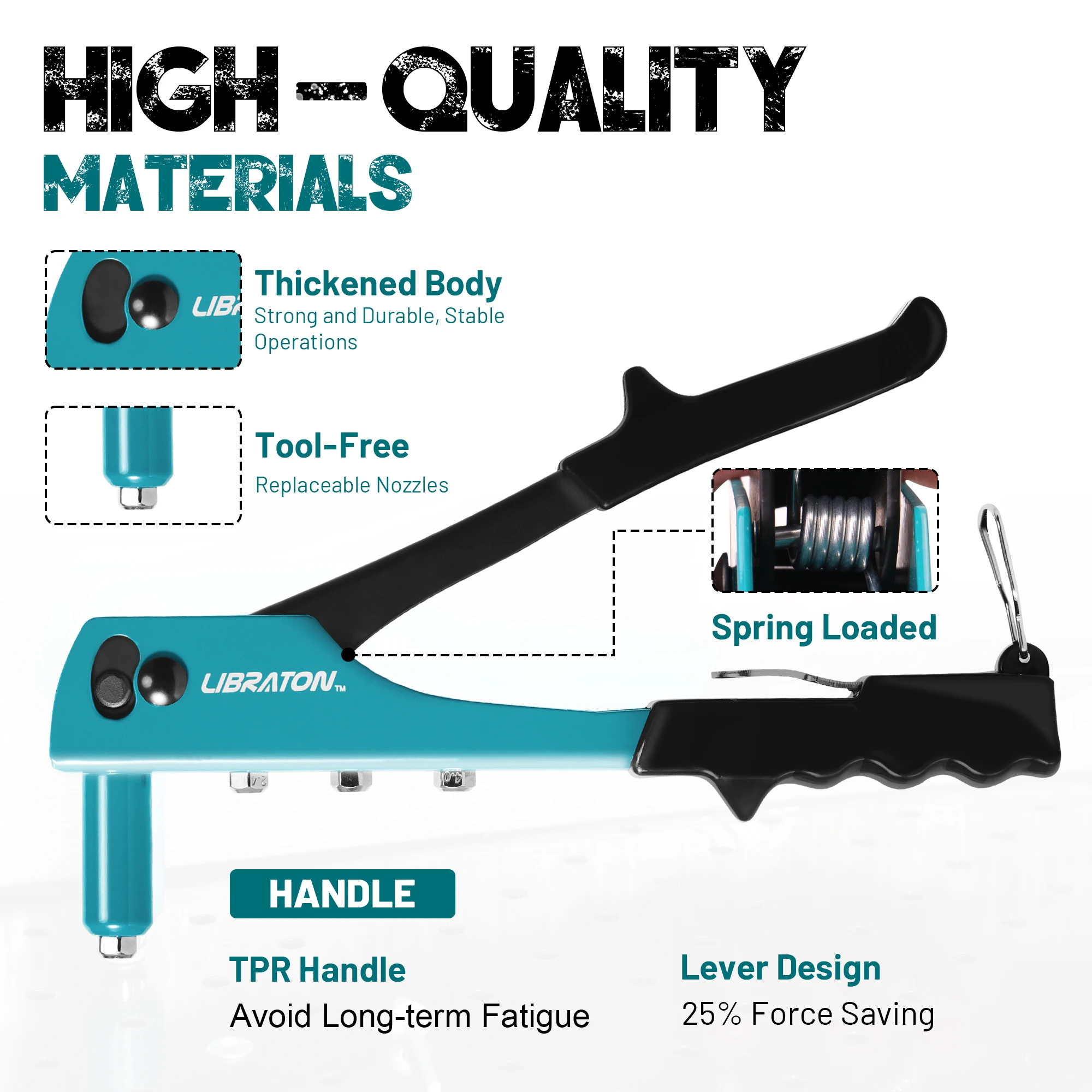 86pcs Rivet Gun Kit, Heavy Duty Hand Riveter with 3/32" 1/8" 5/32" 3/16" Rivet, Rivet Nozzles, Drill Bits, Mini Wrench for Metal
