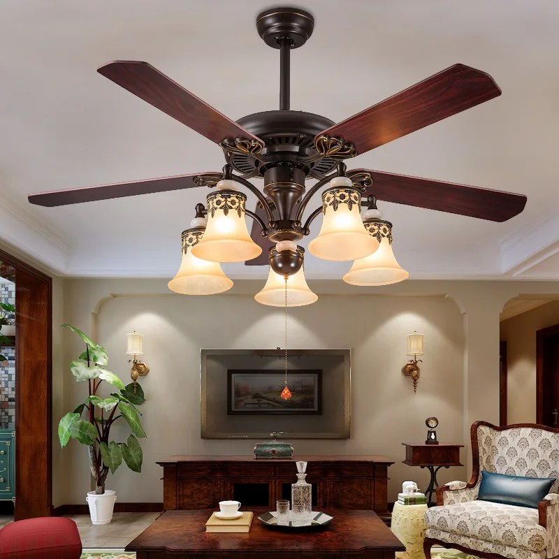 American ceiling fan light, European retro bedroom fan light, pendant light with fan, dining room, living room, household fan li