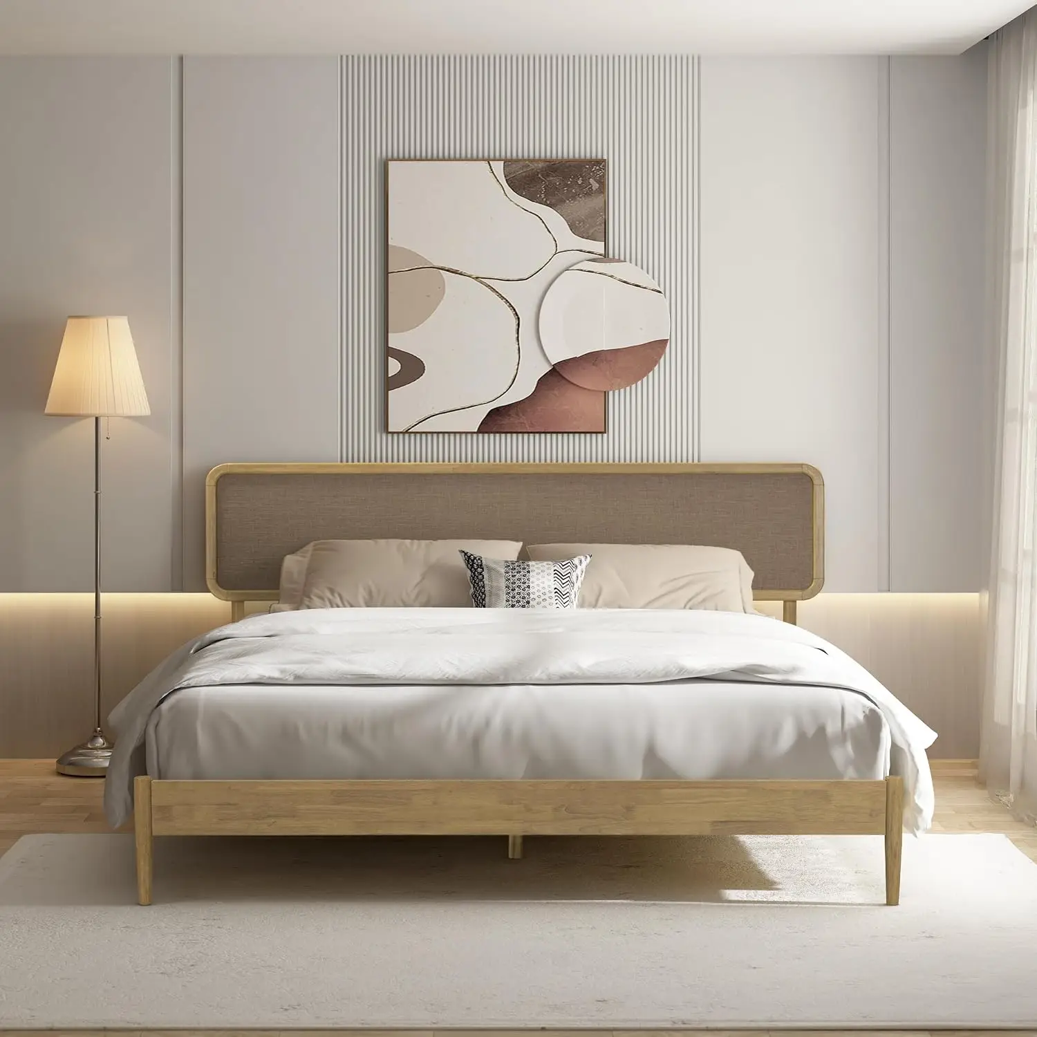 Solid Wood Bed Frame with Headboard, Silent Slat Foundation & Central Supports, 1000 Lb Capacity, King, Customized