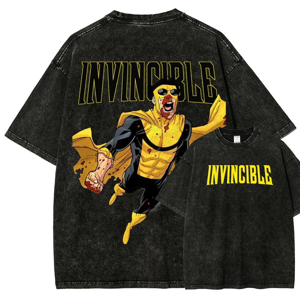 2026 New Invincible Anime Lover Washed T-shirt Year Round Clothing Personality Men's Clothing High Quality Summer T Shirt