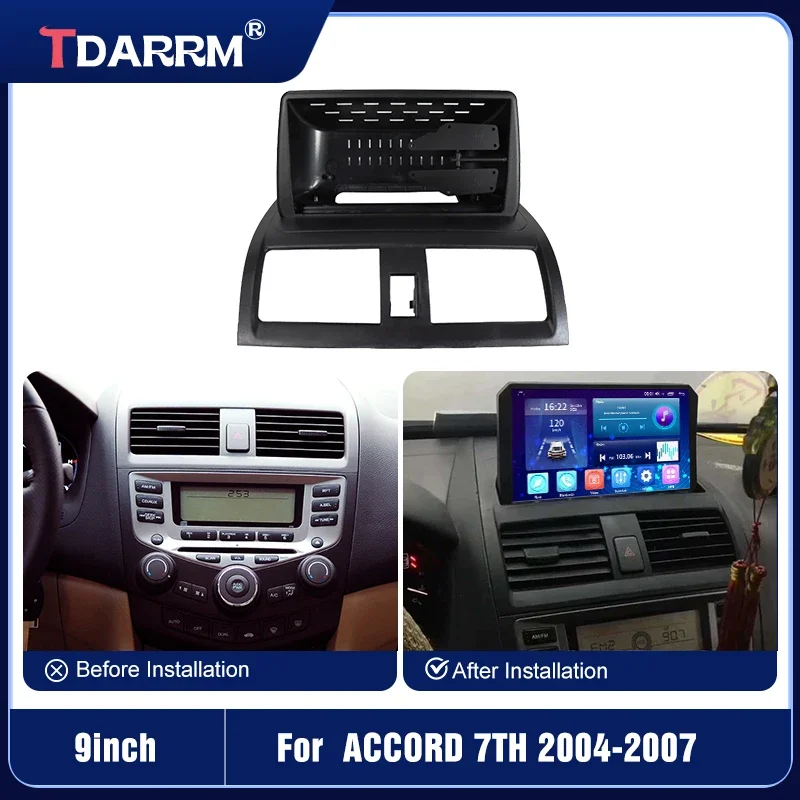 Car Fascia Radio Frame For  ACCORD 7TH 2004 2005 2006 2007 CD DVD Panel Panel Adapter Cover Trim Matte black 9Inch