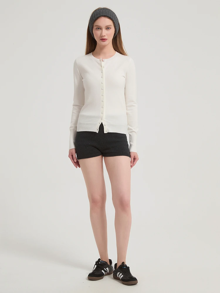 

Женский кардиган HIGHLIFE Slim Fit с длинными рукавами, круглым вырезом, без застежки, мягкий, гладкий, белый, на пуговицах, вязаный, дышащий, повседневный