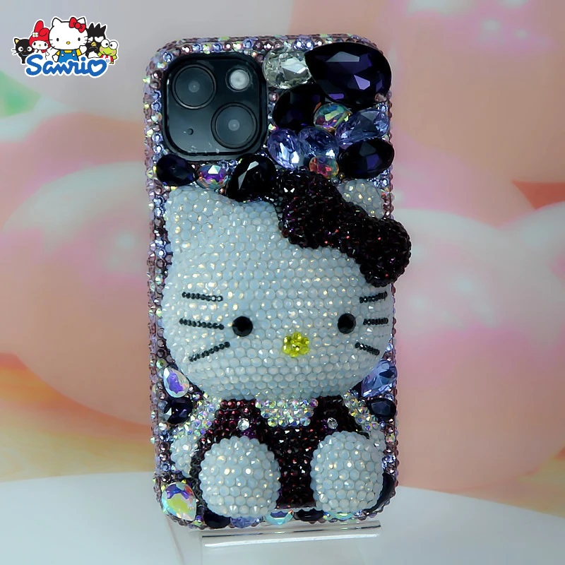 

Sanrio Hello Kitty New Applicable IPhone11 12 1314 15 16 Pro Max Purple Gem Sitting KT Cat Phone Case Rhinestone Holiday Gift