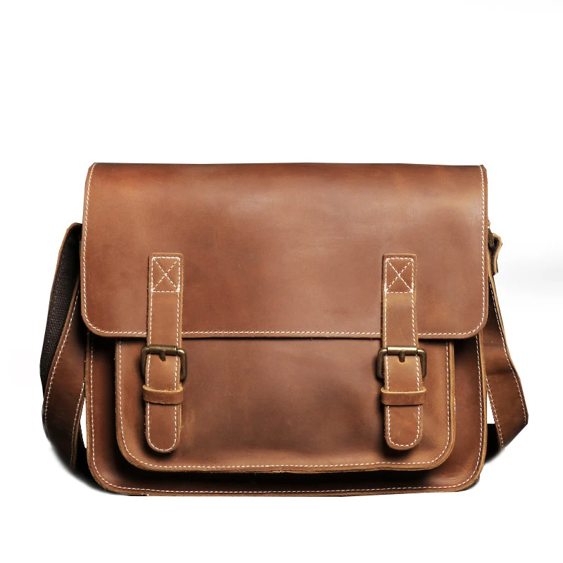 Nesitu High Quality A4 Vintage Brown Black Thick Genuine Crazy Horse Leather Women Men Shoulder Messenger Bags Cowhide M1001
