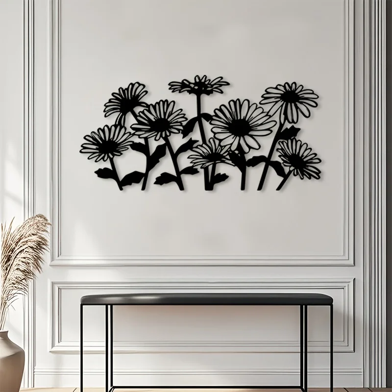 Vintage Daisy Iron Wall Art Rustproof Metal Sculpture Flower Mural Living Room Bedroom Balcony Mother Day Gift Decor