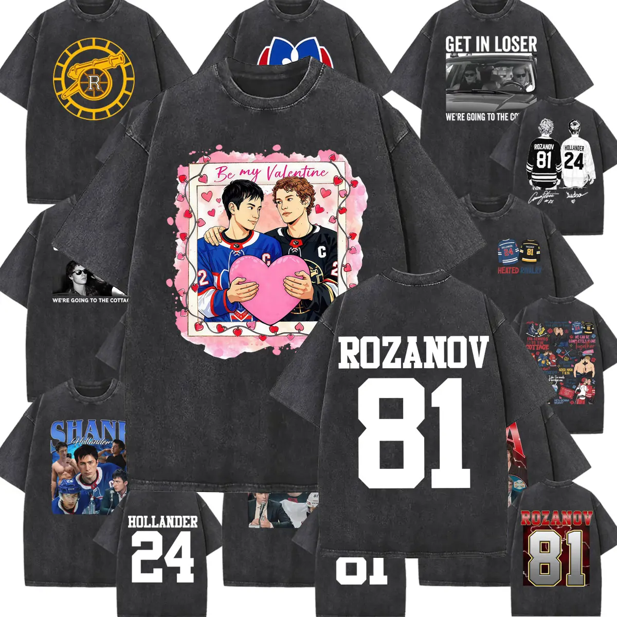 

Be My Valentine Heated Rivalry Vintage Washed T-shirts Men Women Vintage Style High Street T Shirt 100% Cotton Oversized T-shirt