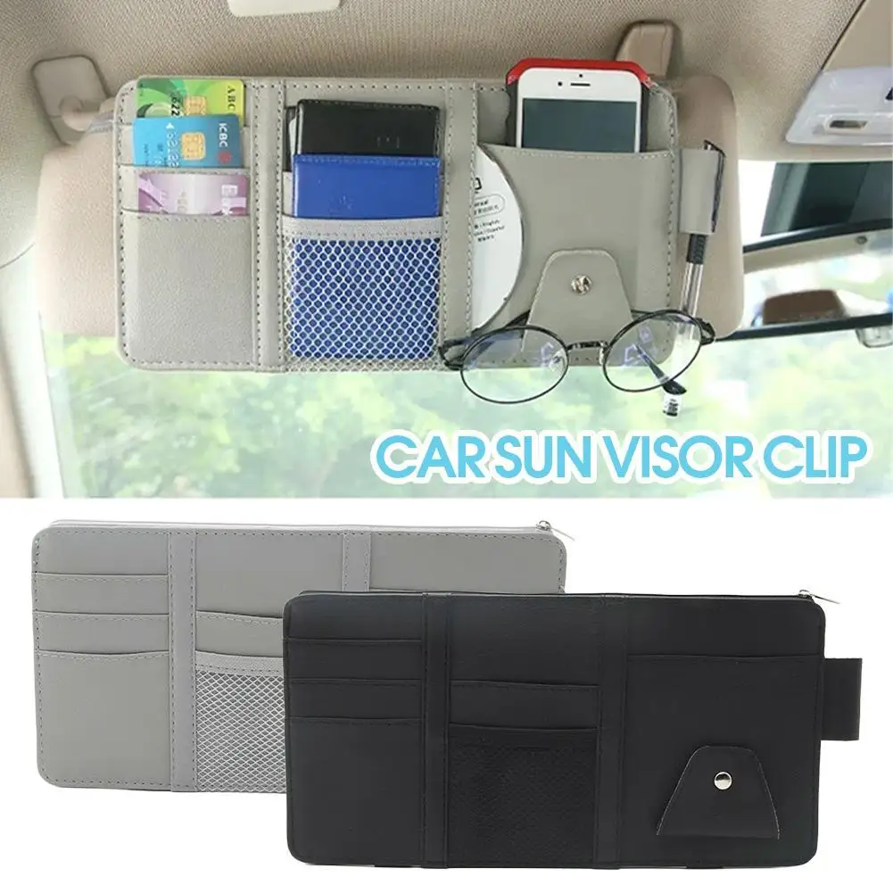 Car Sun Visor Multifunctional Storage Clip Car Sun Visor Special Glasses Clip Zipper Type Card Holder Storage Car Accessories