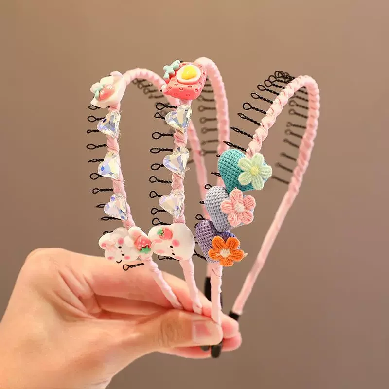 2023 Nwe Baby Girls Cute Heart Rabbit Strawberry Headband Kids Anti Slip Fragmented Hair Bands Children Lovely Hair Accessories