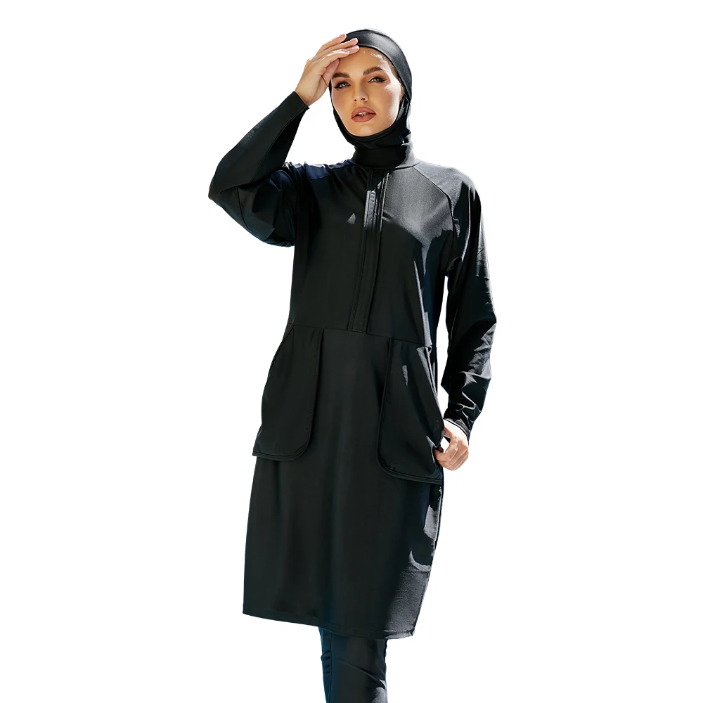 Borkini Set tre pezzi con tasca e protezione solare Burkini costume da bagno donna islamica costumi da bagno per Hijabis costume da bagno musulmano