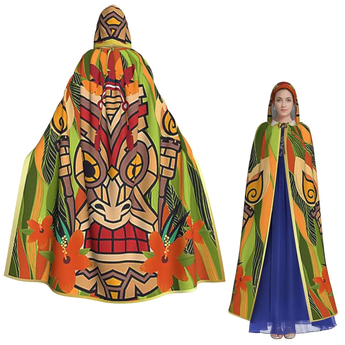 

Этнические тотемы индейцев Тики, длинный плащ с капюшоном, средневековый костюм ведьмы, накидка для косплея, пальто на Хэллоуин для взрослых, унисекс