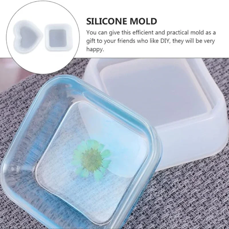 Heart Shape Small Storage Box Resin Mold,Square Shape Jewelry Mini Bowl Silicone Mold, Cute Decorative Dish Containers Epoxy Cas