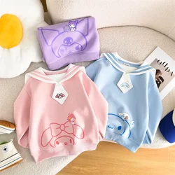 2024 New Autumn Sanrio Kuromi Navy Collar Sweatshirt For Girls Cartoon Kids MyMelody Cinnamoroll Long Sleeves Hoodies Costumes