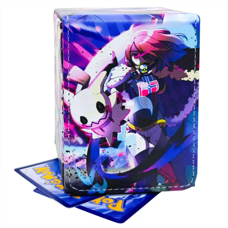 

Кожаная коробка для карт большой емкости с героями мультфильмов PTCG Mimikyu DIY, утолщенная коробка для хранения карт с коллекцией аниме-игр
