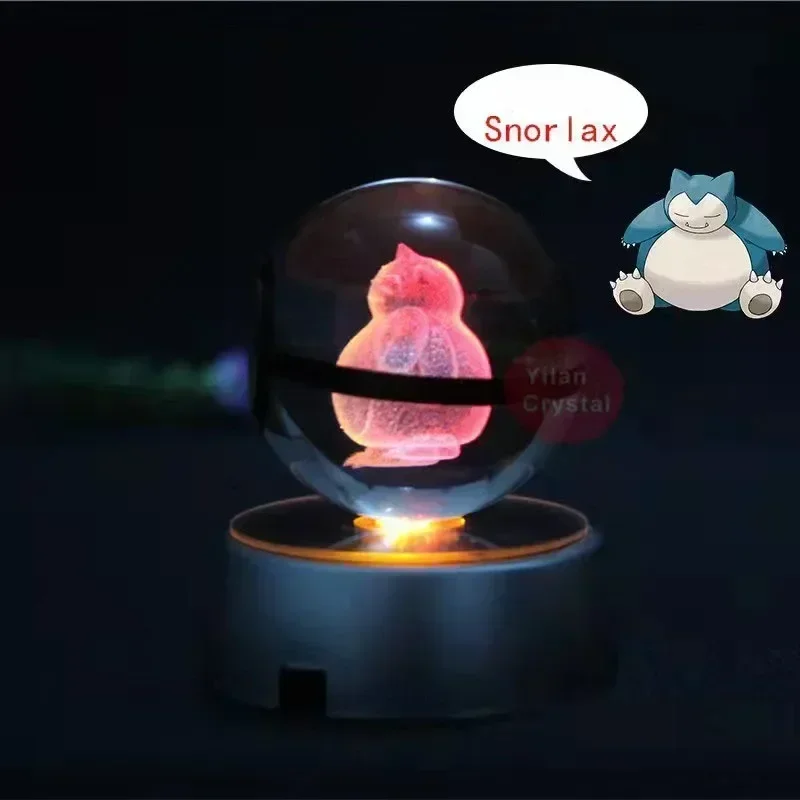 Pokemon 3D Crystal Ball Pikachu Figure Pokeball Engraving Crystal Charizard Model with Led Light Base Toys Anime Christmas Gift