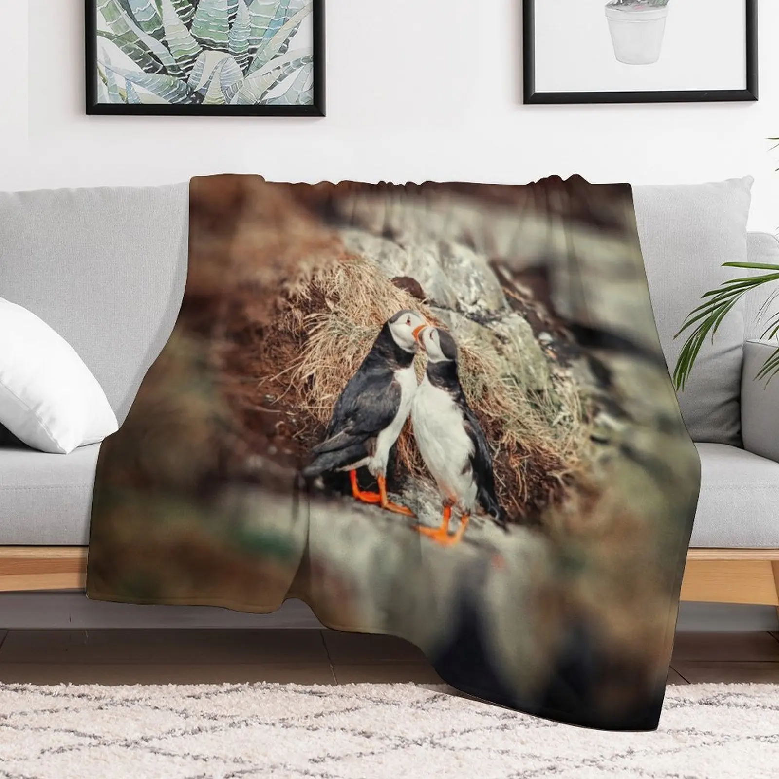 Two puffins in love Throw Blanket Cozy Warm Blanket for Bed Room Decor