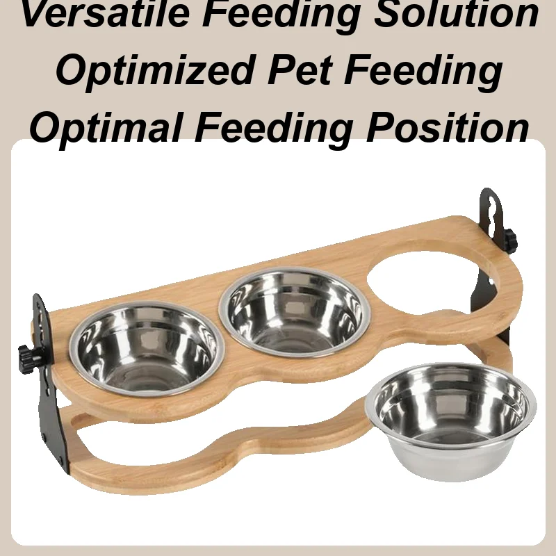 

Elevated Dog Bowl Stand Elevated Dog Food Bowl Dish Stand Height Adjustable Pet Supplies With 3 Stainless Steel Plates Tilted