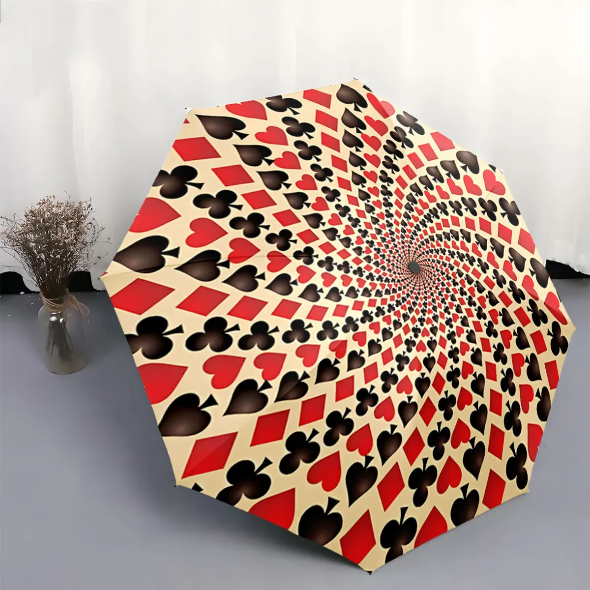 Colorful Poker Suit Pattern Spiral Beige Umbrella portable waterproof sun rain umbrella for outdoor travel beach