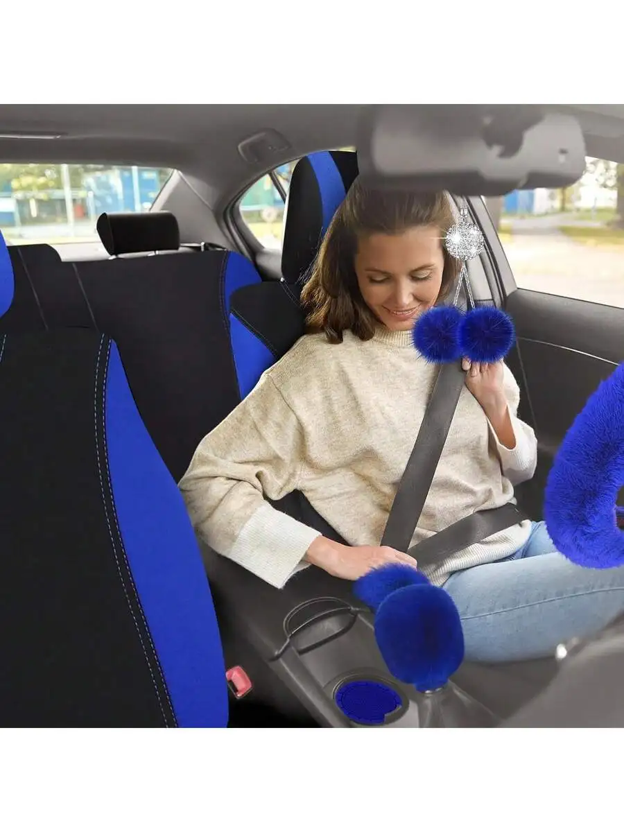 Car Seat Cover Full Set With Steering Wheel Cover Floor Mats And Accessories Blue