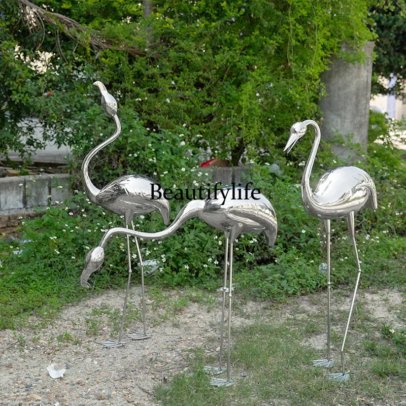 03 Outdoor fountain pool Park pool ornament Stainless steel animal sculpture floor ornament