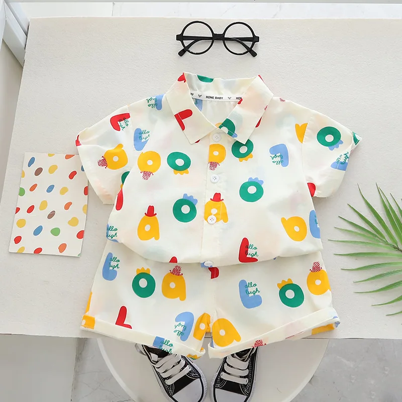 Kids Boys Clothes Summer Baby Boy Girl Full Printe letter Cotton T-Shirt Shorts 2pcs/sets Children Casual Tracksuit 0-5Years